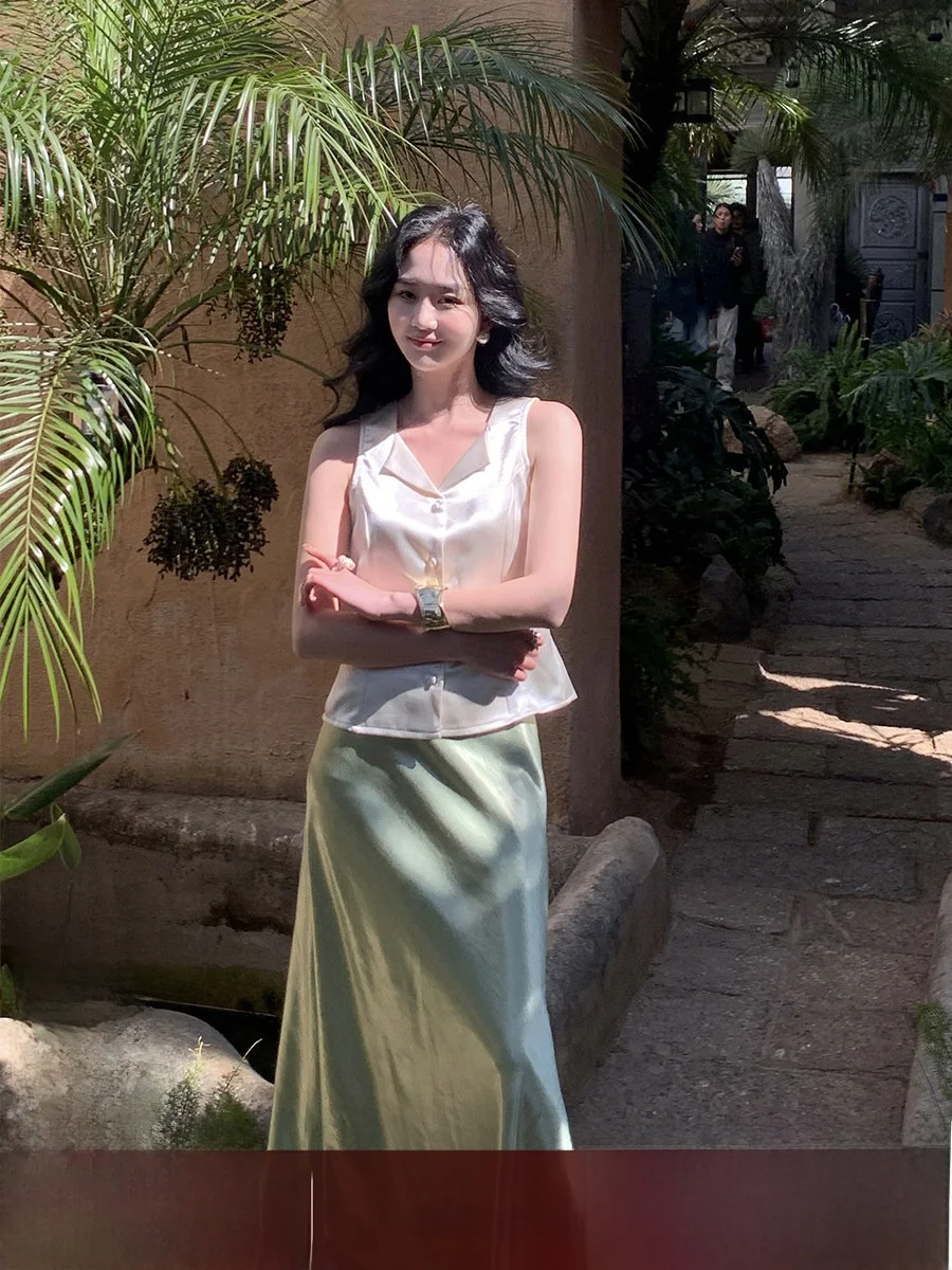 

Женский топ Syt Ele Pearl Satin Svel для коррекции фигуры, весна 2025, модный ретро-стиль, на пуговицах, повседневная одежда