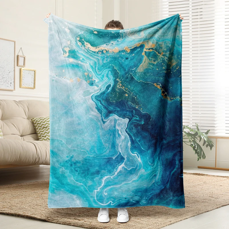 

Teal Blue Gold Marble Flannel Blanket Soft Plush Cozy Sofa Bed Decor Gift