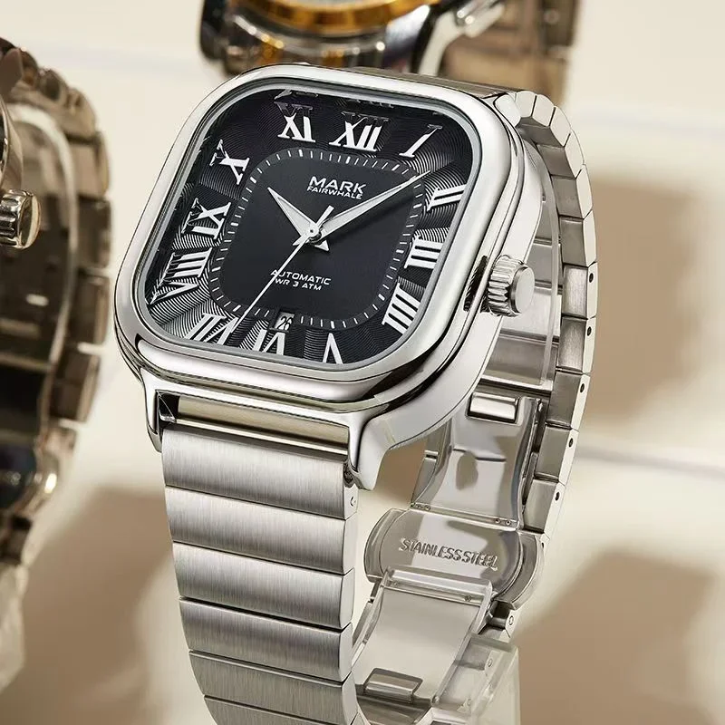 

Mark Fairwhale 6820 Watches for Men Fashion Automatic Movement Square Stainless Steel Waterproof Mechanical Mens Watch Gifts Men