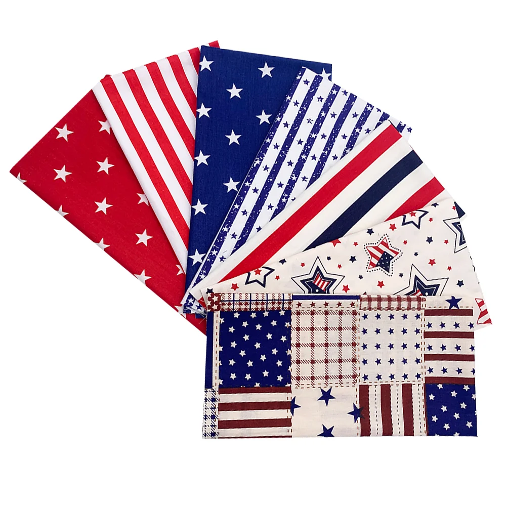 7 Pcs Handmade DIY Fabric Cotton Cloth Sewing Quilt Quilting Square Patchwork Fabrics for Flag