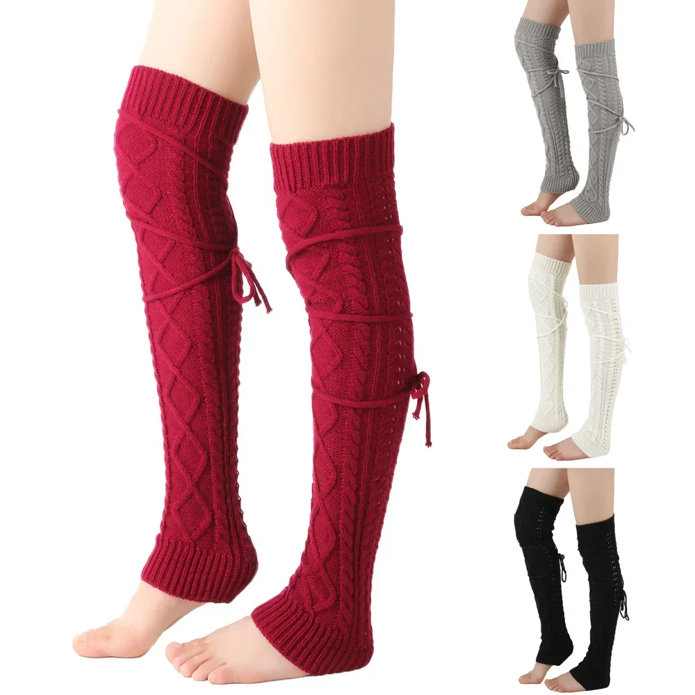 Women Winter Warm Y2K Lace-up Socks Knitted Wool Leg Warmers Thickened Calf Socks Cashmere Harajuku JK Japanese Leg Covers