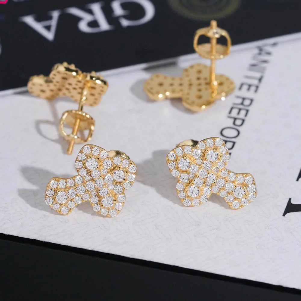 

Iced Out D Color Moissanite Cross Stud Earrings Screw Back Hip Hop Rock Women Men Jewelry Plated 18K Gold Pass Diamond Tester