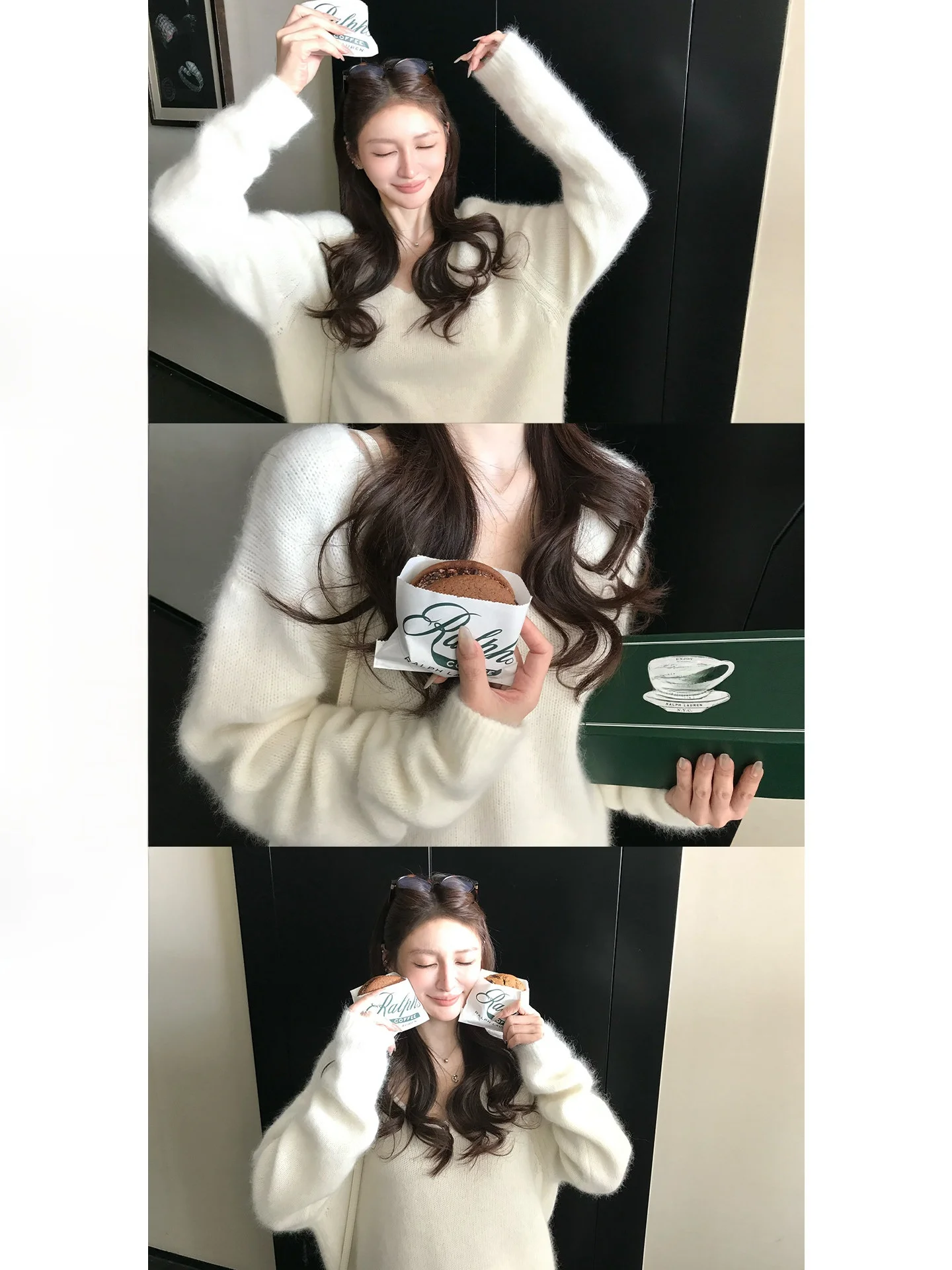 

Skk Store Cry Velvet Rabbit Fur Wool Brued Loose V-Ne Sweater Women's Thiened Bear Fur Knitted Top