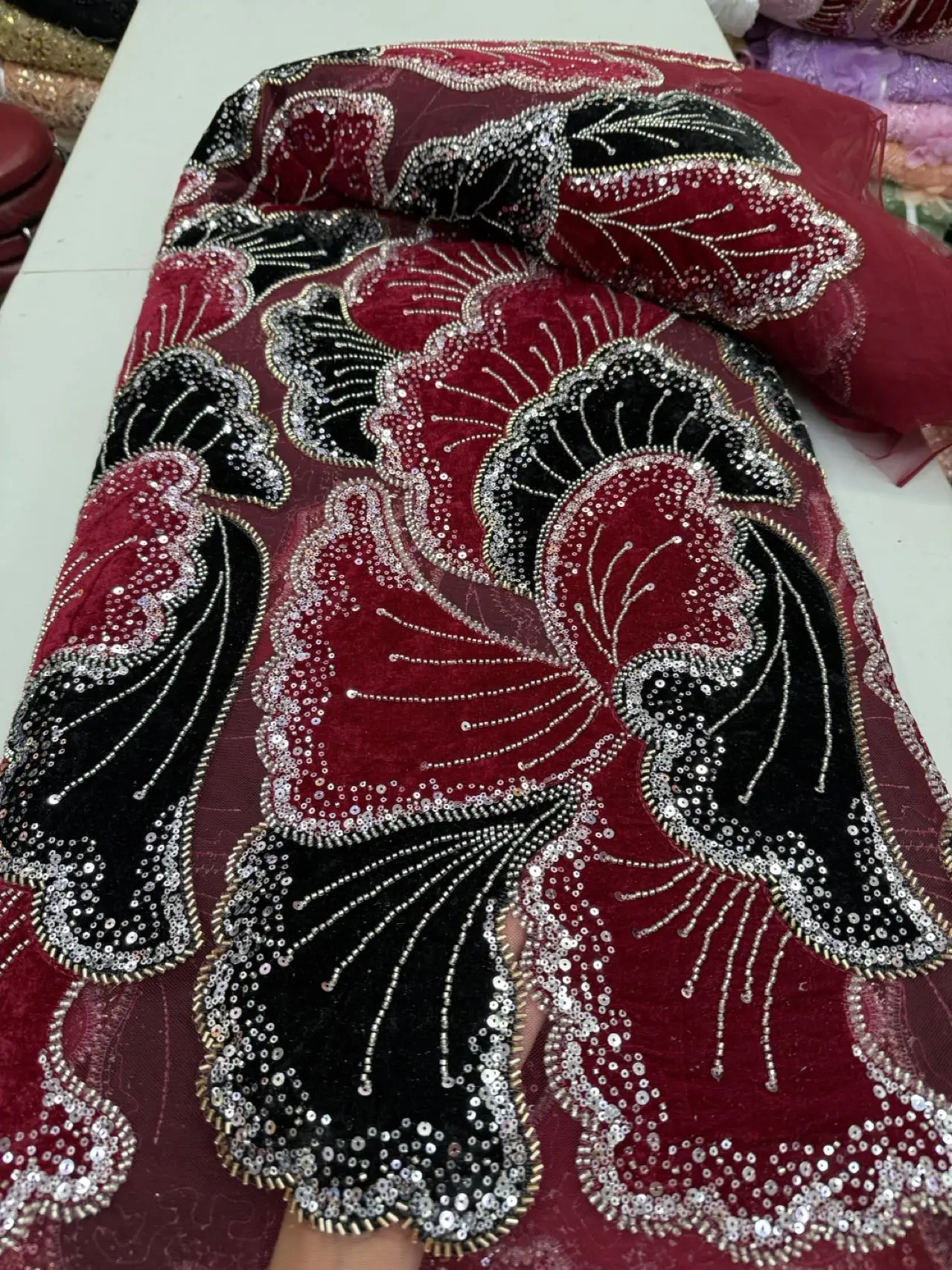 High-Quality Skin friendl African Nigerian Lace Fabric for Sewing Velvet Sequins Embroidered Guipure Party Dress Wedding JY553
