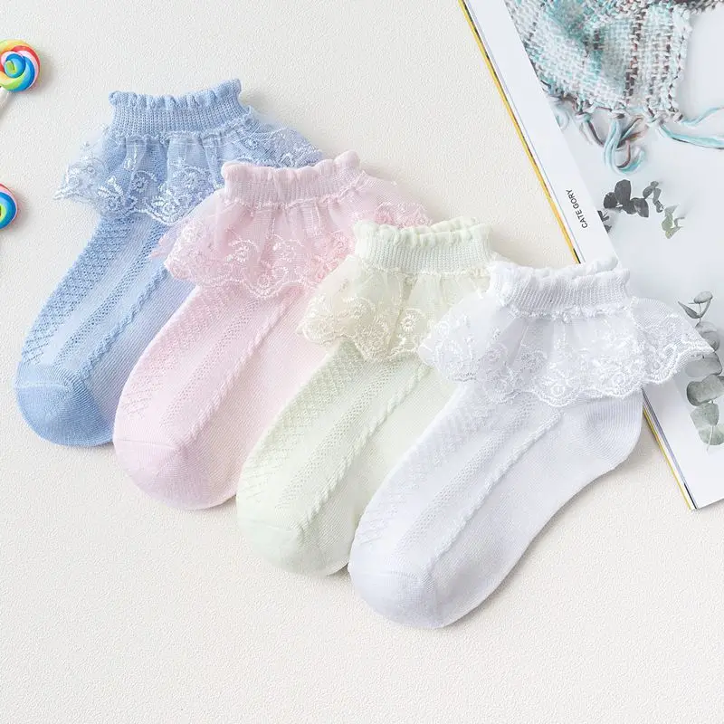 Summer Children Lace Socks with Ruffle Baby Girls Cotton Breathable Mesh Stockings Ballet Princess Short Dance Socks Kids 0-12Y