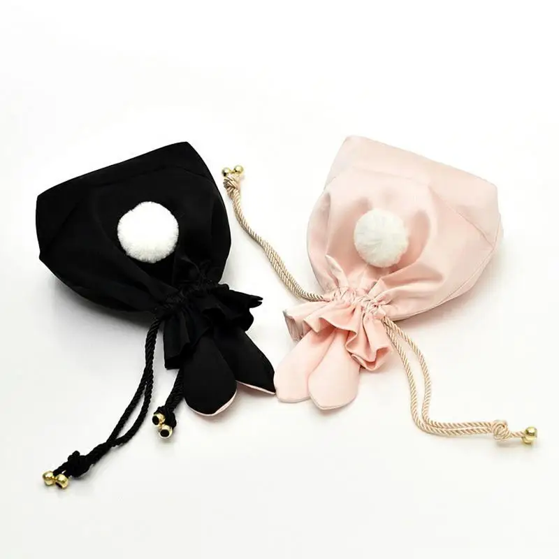 Portable Cosmetic Storage Bag Cute Drawstring Pouch Easter Bunny Ears Drawstring Jewelry Bag