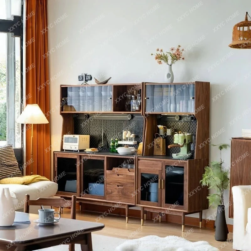 X-S  solid wood storage cabinet, integrated tea cabinet with rock slab against the wall HG