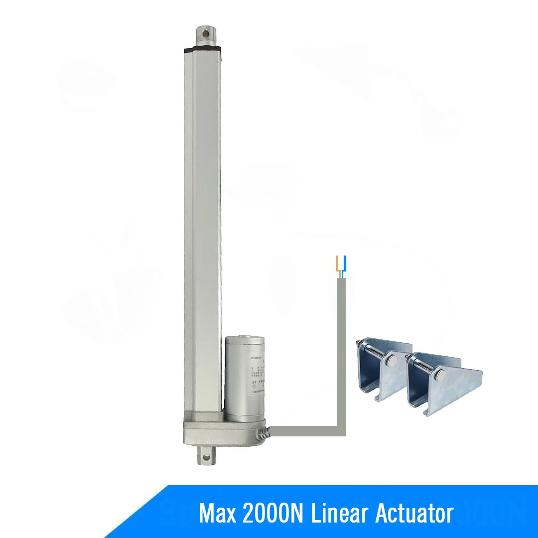 12V 24V Linear Actuator Max 2000N Waterproof IP54 Stroke 100mm 150mm 200mm 250mm 300mm 2 PCS Bracket