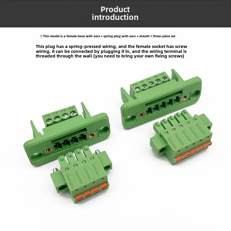 Screw-Free 15EDGKDM-3.81mm Picth,Wall Terminal Set 2P-24P Panel Fixed through with Spring Plug for Easy Installation