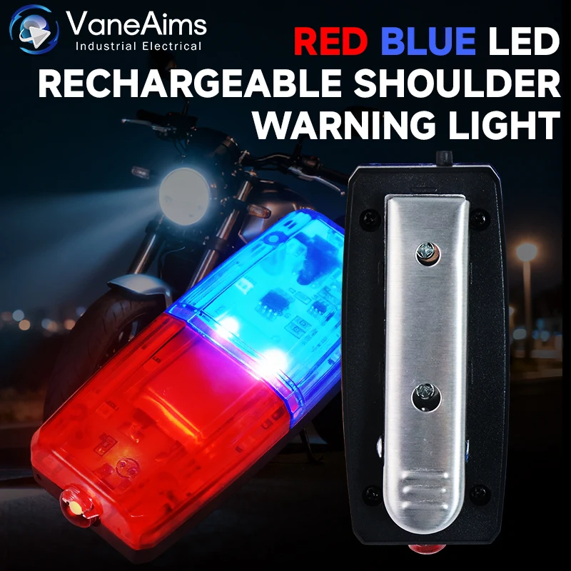 

Red Blue LED Shoulder Clip Light Warning Outdoor Safety Emergency LED Work Light Lamp USB Rechargeable Portable Flashlight Torch