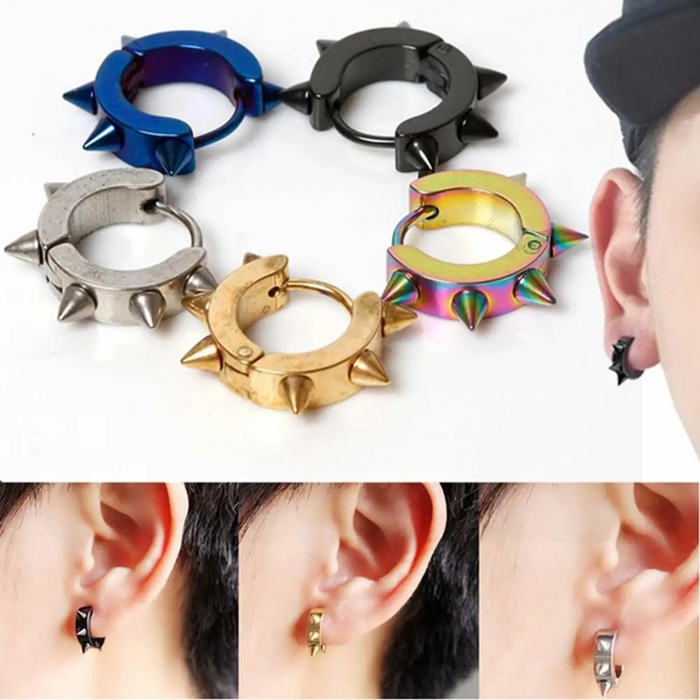 Women Rock Stainless Steel Geometric Black Gothic Rivet Hoop Earrings Stud Earring Jewelry Accessories
