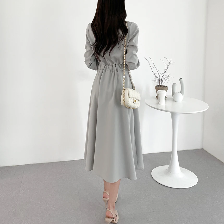 REALEFT Herfst Vintage Bladerdeeg Mouw vrouwen Shirts Jurken 2025 Nieuwe Turn-down Kraag Koreaanse Casual Losse A-lijn Jurk vrouwelijke