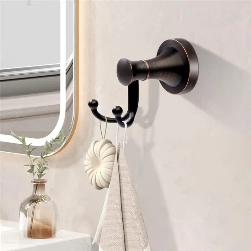 Y42A-Bronze Towel Hooks, Bathroom Robe Hook Oil Rubbed, Heavy Duty Double Towel Hooks Bath Farmhouse Coat Clothes Hook