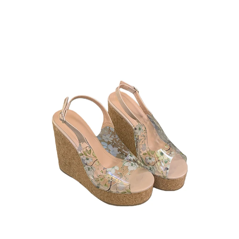 

12cm Wedge Heel Sandals Woman Pink Platform Shoes Summer Chunky Heels Green Shoes Ladies PVC Sandals New Arrival