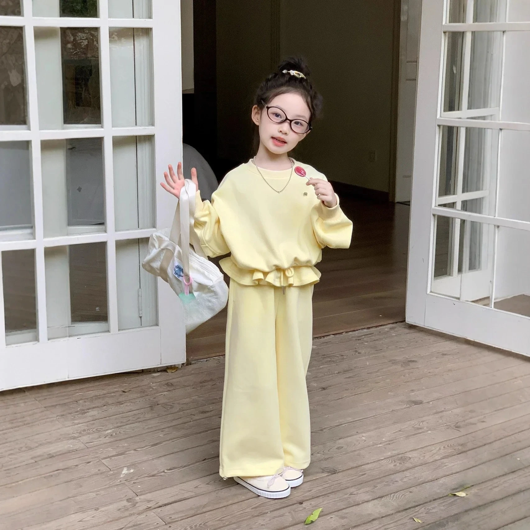 New Korean Style Girls 2-Piece Set, Spring Autumn Graphic Hoodie & Sweatpants, Cute Baby Toddler Outfit, Casual Loungewear