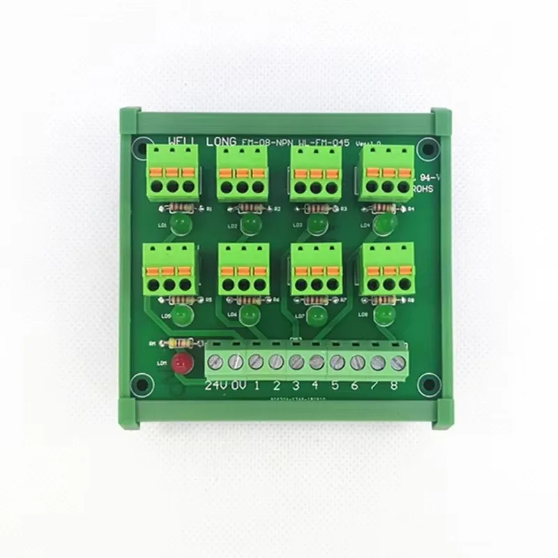 DIN Rail Mount PLC 8 channel NPN input spring wiring IO photoelectric proximity switch sensor terminal block.