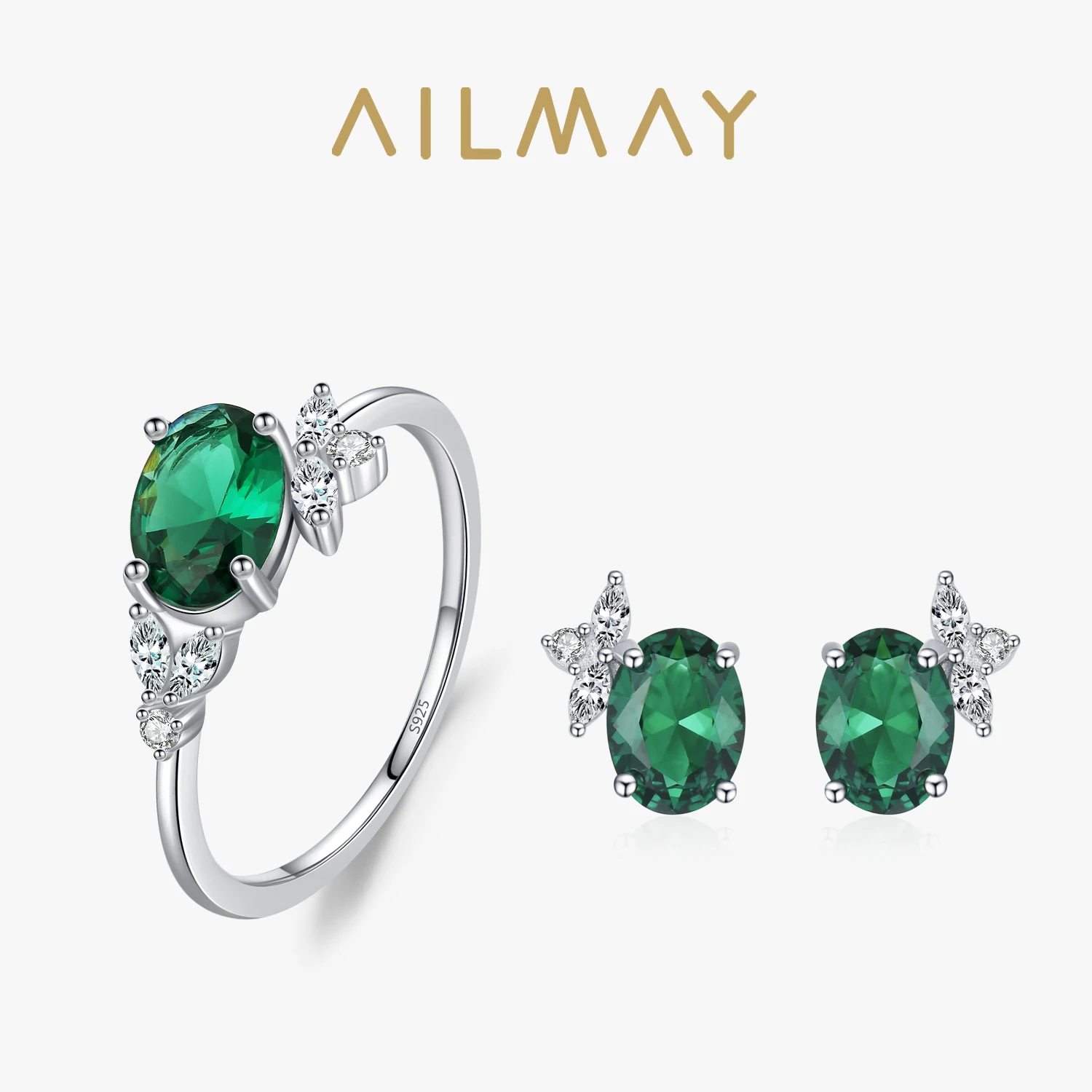 

Ailmay 925 Sterling Silver Green Oval Zircon Jewelry Set ,For Women Fashion Wedding Jewelry,Christmas Gifts
