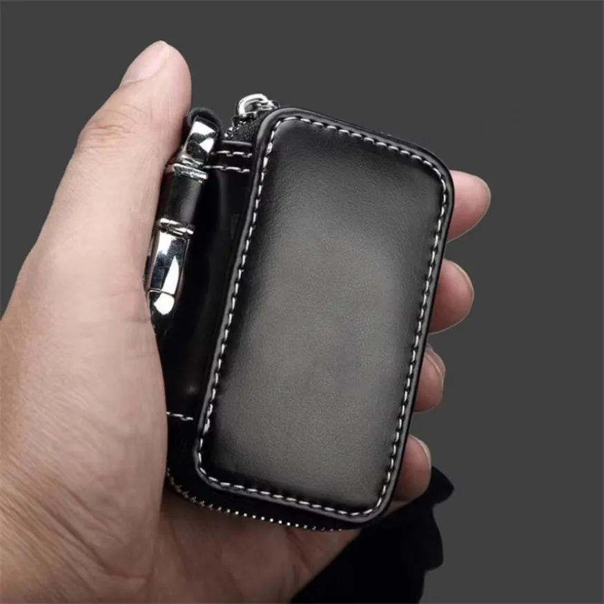 Leather Car Key Wallets Men Key Holder  Keys Organizer Women Keychain Covers Zipper Key Case Bag Unisex Pouch Purse 1x