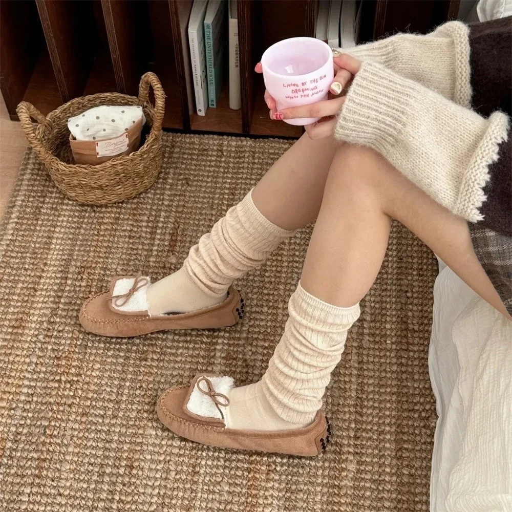 

Casual Cotton Women Stockings Warm Autumn Winter Knee High Socks Solid Color Soft Thigh Stocking Long Socks