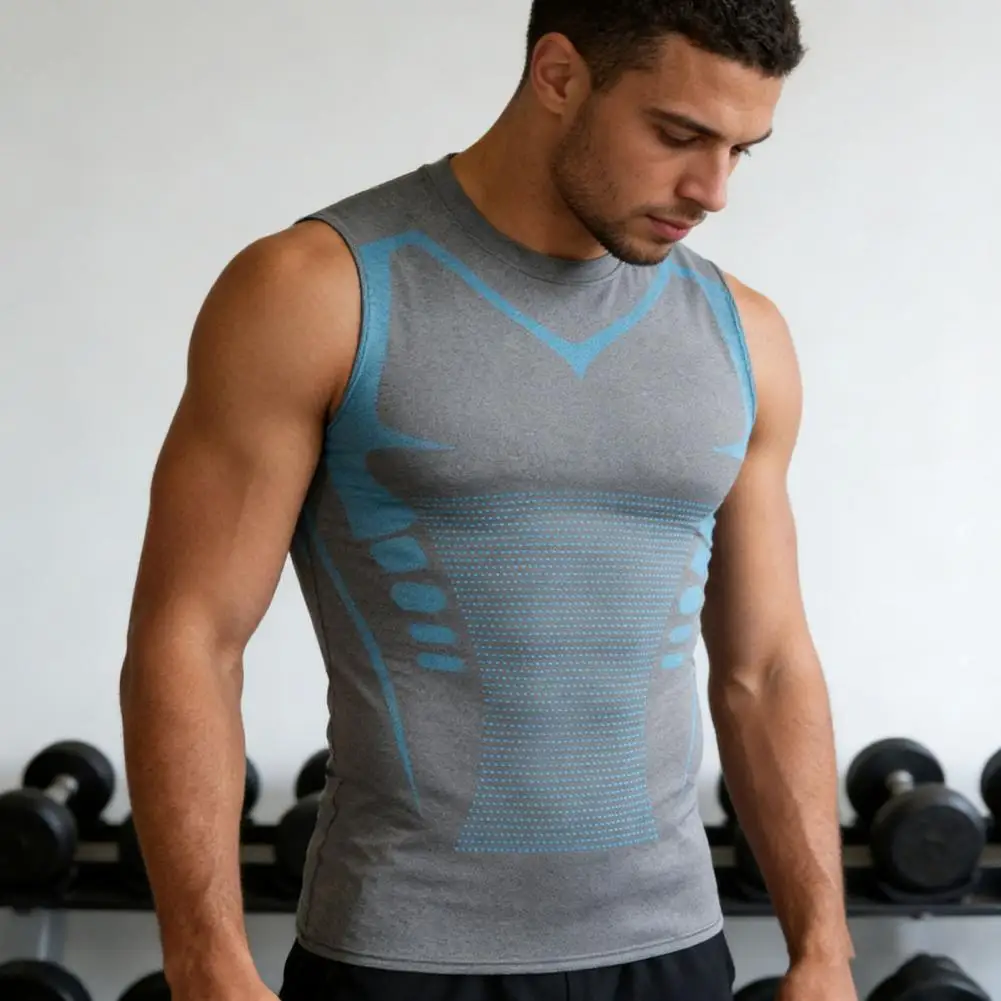 Men Muscle Sculpting Shirt Athletic Sleeveless Tank Top Body Shaping Undershirt Moisture-Wicking Gym Shirt