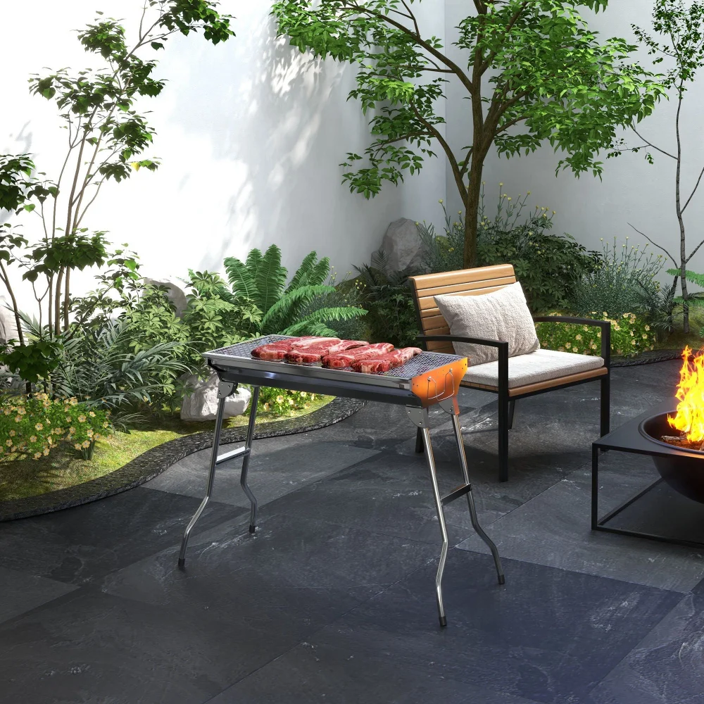 

Portable Charcoal Grill, Stainless Steel Folding Outdoor BBQ Grill for Backyard Cooking, Camping, Picnic, Party Charcoal Gril