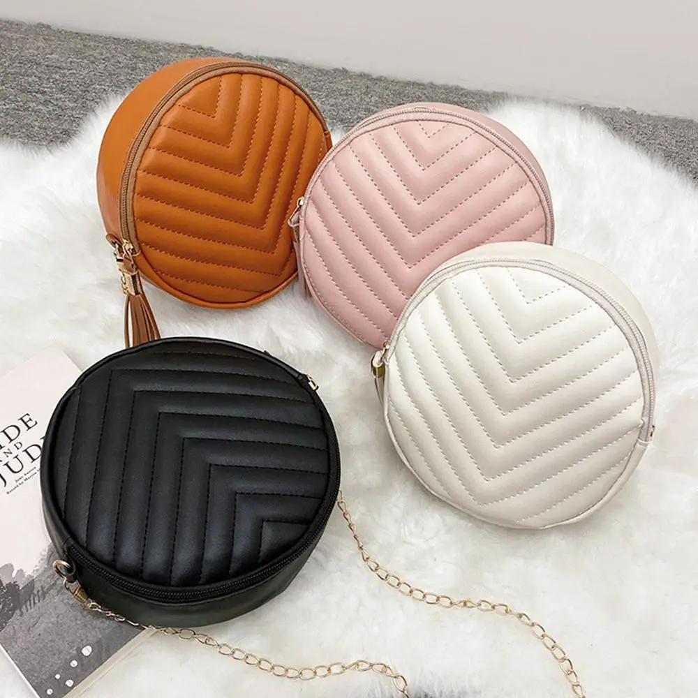 Fashion Women Round Bag PU Leather Women\'s Circular Crossbody Shoulder Bags with Tassel Ladies Purse Female Handbag