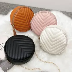 Fashion Women Round Bag PU Leather Women's Circular Crossbody Shoulder Bags with Tassel Ladies Purse Female Handbag