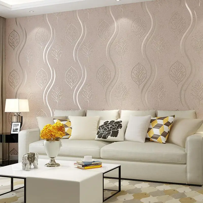 หนังกวางกํามะหยี่ไม่ทอวอลล์เปเปอร์ไม่ติดด้วยตนเองพื้นหลังผนังห้องนอน 3D สามมิติเส้นหยักวอลล์เปเปอร์