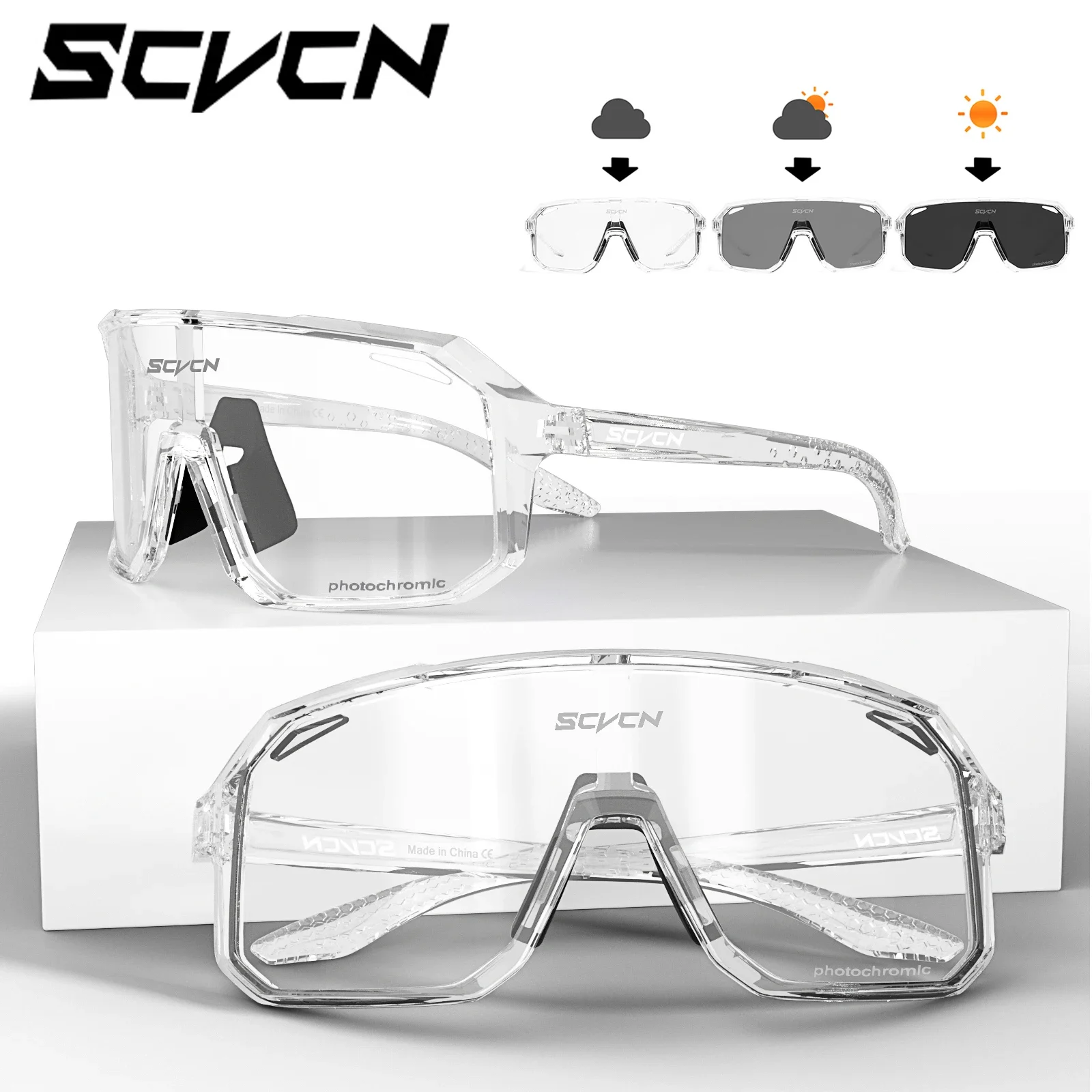 Scvcn Photochromic Fishing Sunglasses Outdoor Camping Driving Goggle Road MTB Mens Women's Cycling Bike Glasses UV400 Protection