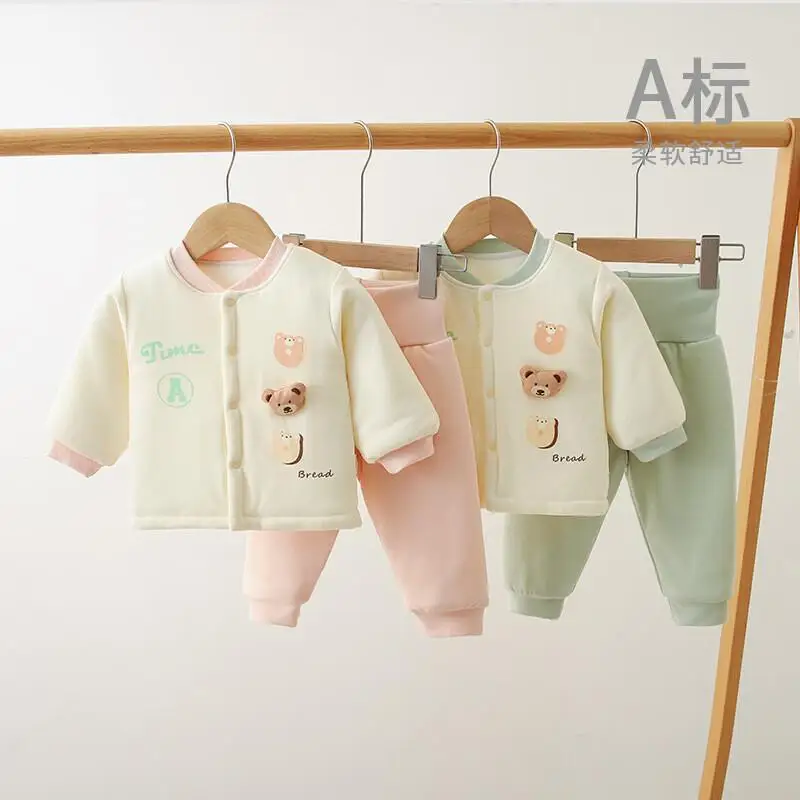 

Осенне-зимние пижамы для маленьких мальчиков и девочек, комплект стеганой куртки, детское стеганое пальто из чистого хлопка, плотная теплая домашняя одежда, комплект детской одежды