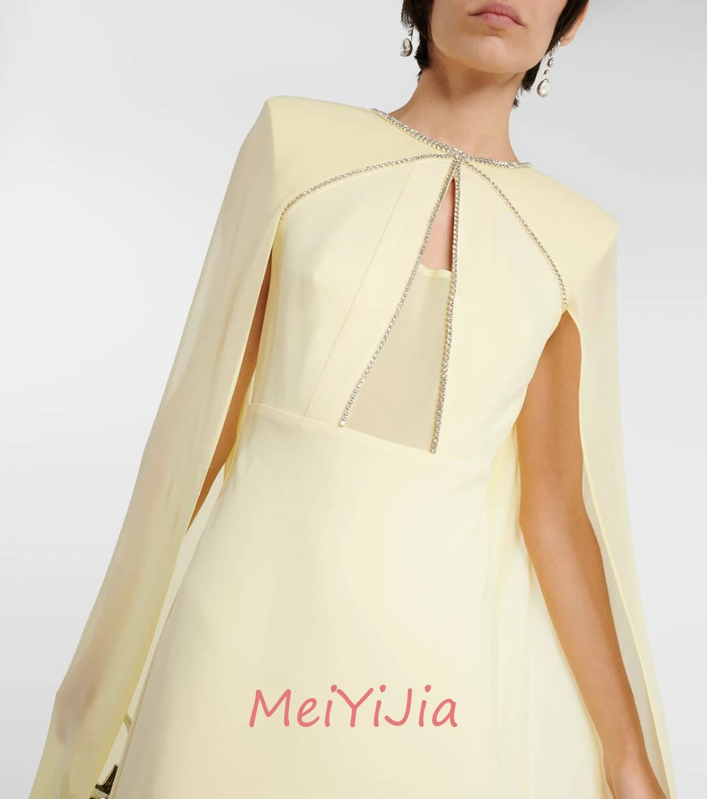 MeiYiJia O-Neck Simple Beaded Floor-Length Chiffon Grace Sleeveless Saudi Arabia Sexy Evening Birthday Club Outfits Summer 2024