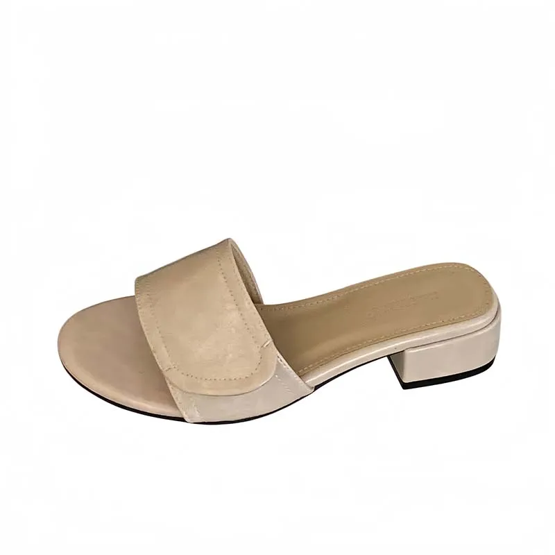 

Woman Slippers Low Heels Sandals Brown Round Toe Summer Shoes Casual Square Heels Versatile Ladies Slippers