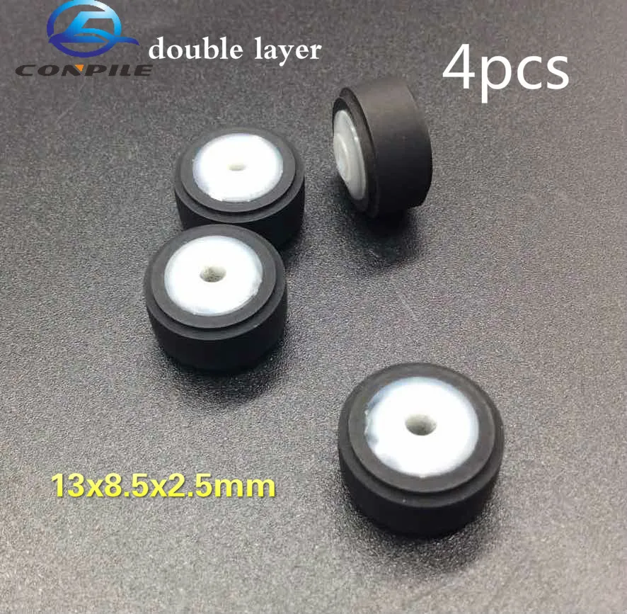 4pcs 13mmx8.5x2.5 double layer wheel belt pulley rubber audio  recorder cassette deck pinch roller tape Stereo player