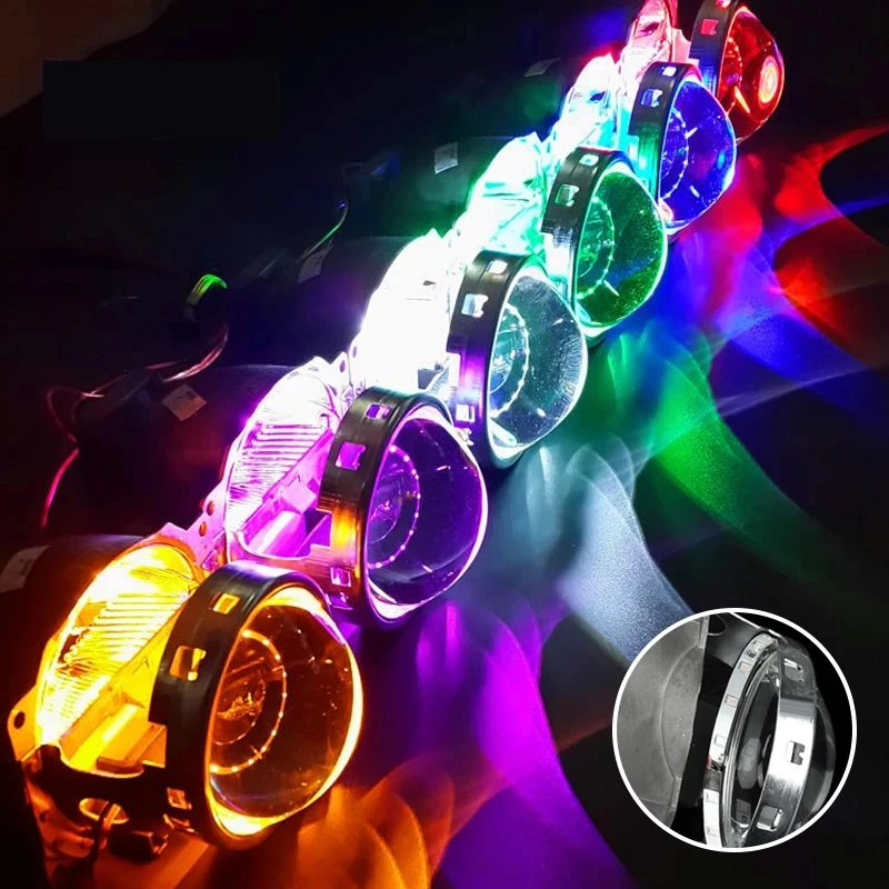 LED RGB APP Bluetooth Devil Demon Eyes 360 Degree Car Motorcycle 2.5 3.0 Inch Projector Lenscar Angel Eye DRL Car Accessories