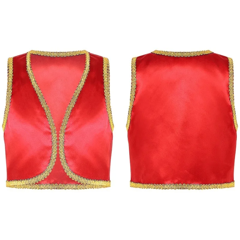 

Red Vest with Gold Trim for Christmas Performance Uygur National Costume Shawl Open Cardigan Stage Outfit Female 20-50 Years
