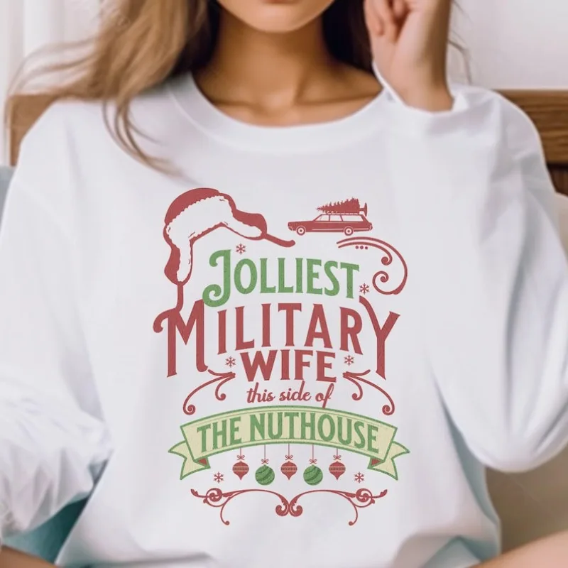 เสื้อคริสต์มาสสำหรับภรรยาทหาร เสื้อสเวตเชิ้ตของขวัญคริสต์มาสสำหรับภรรยาทหาร เสื้อฮู้ดแขนยาวลายทหารเรือสำหรับภรรยา เสื้อฮู้ดตลกสำหรับฤดูหนาว