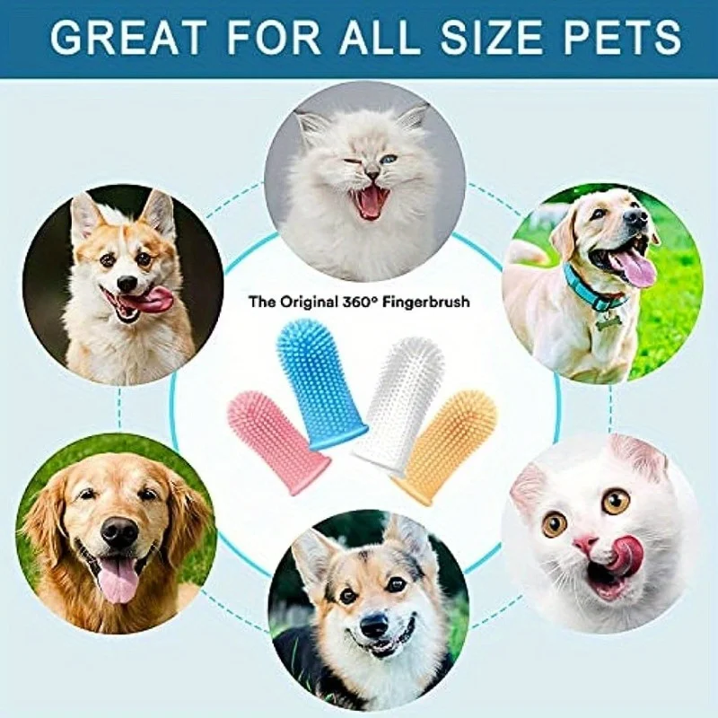 4pcs Dog Super Soft Pet Finger Toothbrush Teeth Cleaning Bad Breath Care Nontoxic Silicone Tooth Brush Tool Cleaning Supplies