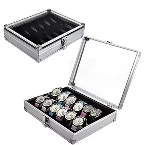 6/12/24 Grid Aluminium Watches Box Useful Jewelry Watches Display Storage Box Square Case Suede Inside Rectangle Watch Holder