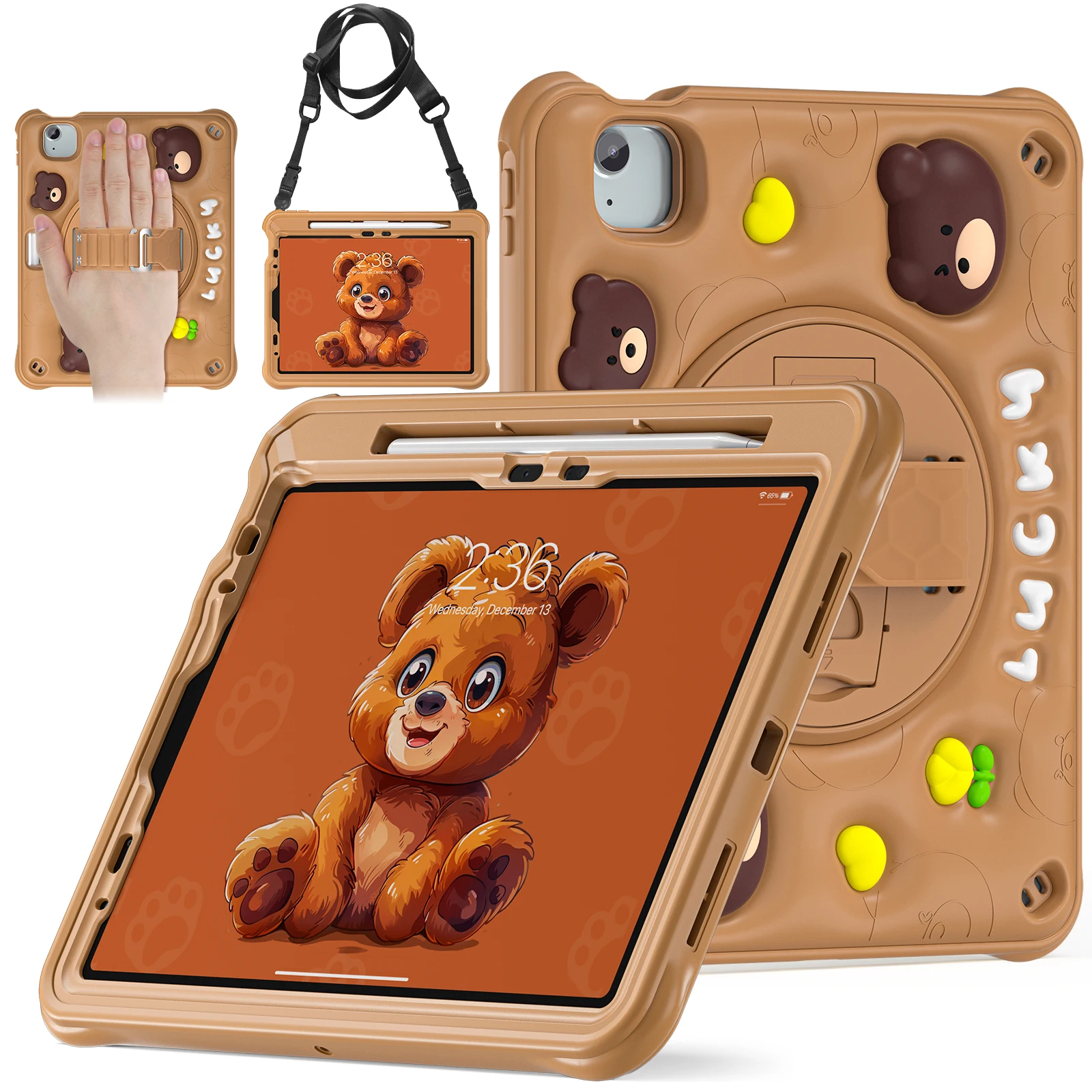 

Сверхмощный универсальный чехол для iPad Air 11 2025 M3 2024 M2 Pro11 2018-2022 Air 4 5 10,9 дюйма с вращающейся подставкой, детский гибридный чехол с мультяшным рисунком