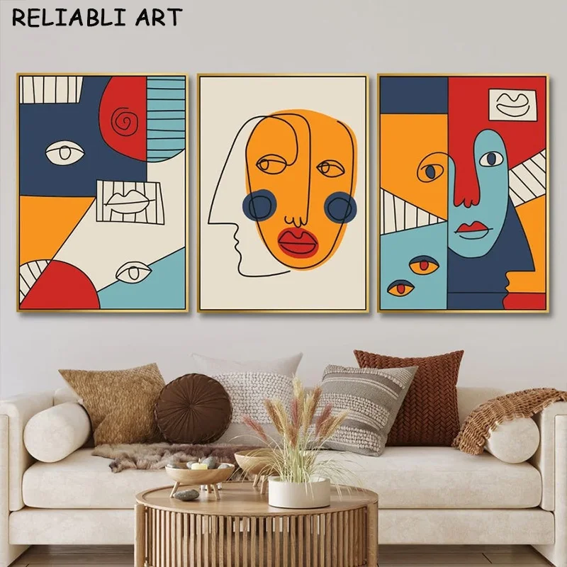 Abstract Faces Line Portrait Canvas Painting Modern Minimalism Poster and Prints Wall Art for Living Room Home Decor No Frame