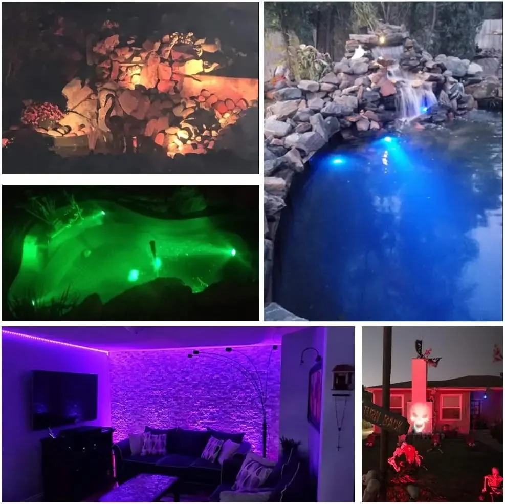 Pond Lights Underwater LED Fountain Lights, IP68 Waterproof RGB Multi-Color Memory Dim Adjustable Yard Spot Light for Outdoor Ch