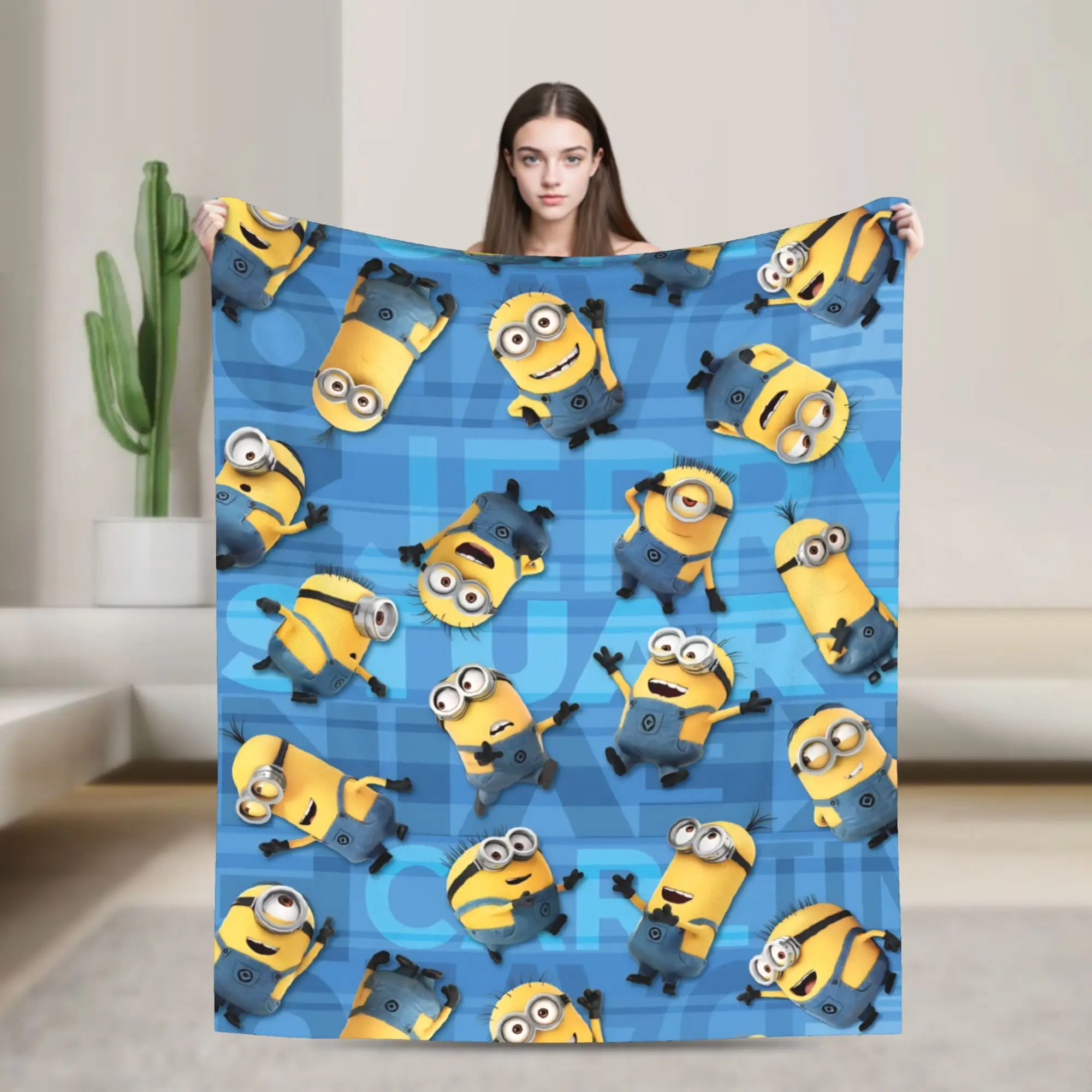 

M-Minions Cartoon Christmas Flannel Blankets Soft Durable Throw Blanket for Bedroom Travel Novelty Bedspread Sofa Bed Cover