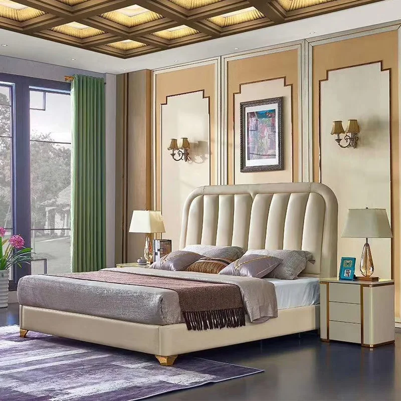 

Luxus koreanische bett zimmer möbel könig größe bett moderne leder weichen bett