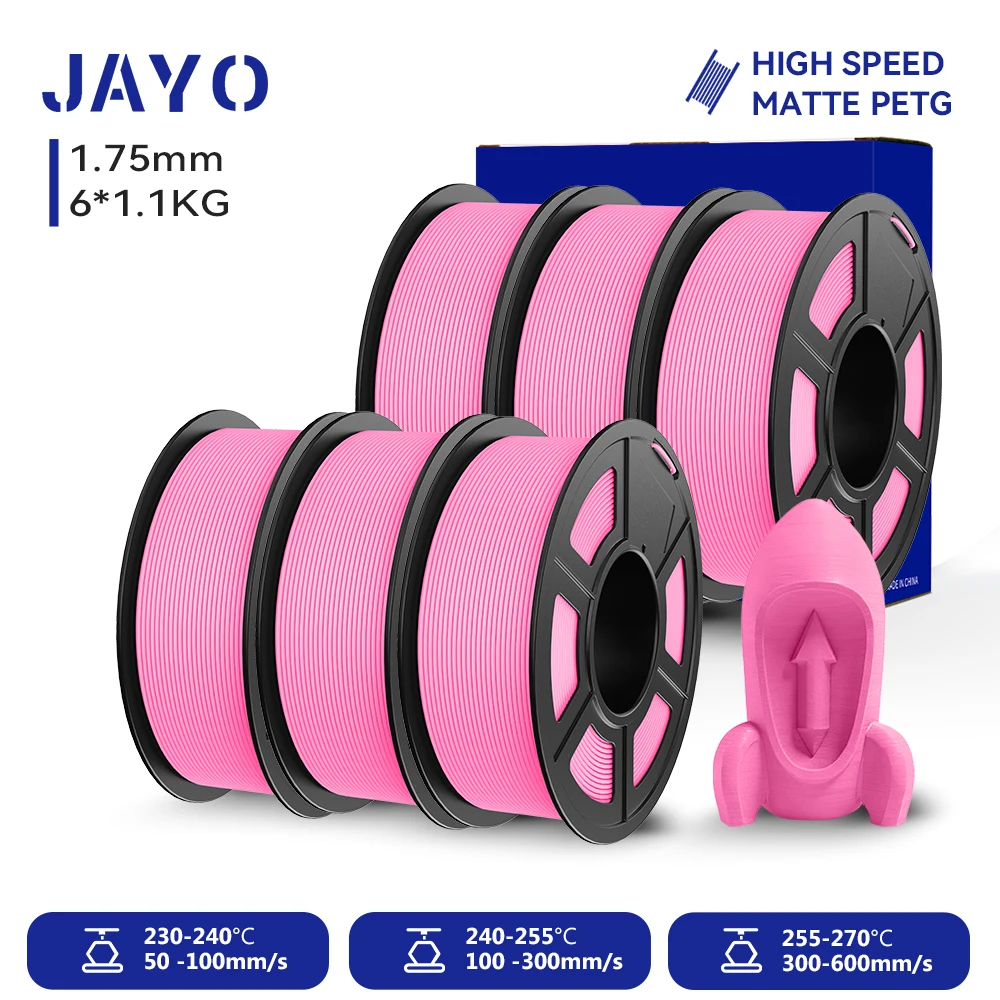JAYO PETG 3D-Filament 1,75MM Hochgeschwindigkeits-Mattes PETG 3D-Drucker-Filament 6 Rollen High-Flow Speedy Matte Effekt 3D-Druckmaterialien