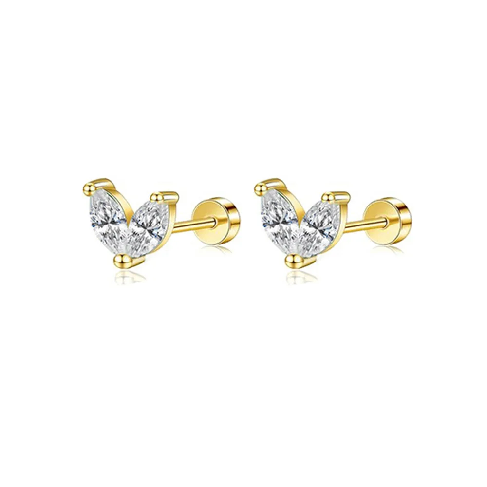 Women's 14K Gold Cartilage Earrings, Flat Back Studs