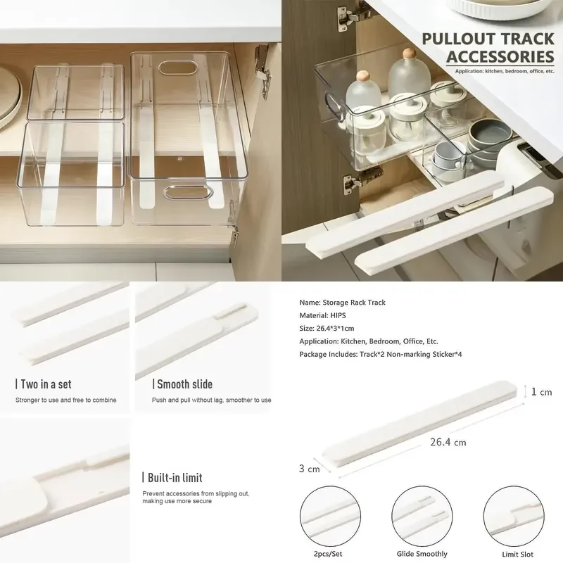 Sliding Storage Basket Pull Out Drawer with Guide Rail Plastic Slide Out Clothes Organizer Bin for Wardrobe Closet Kitchen