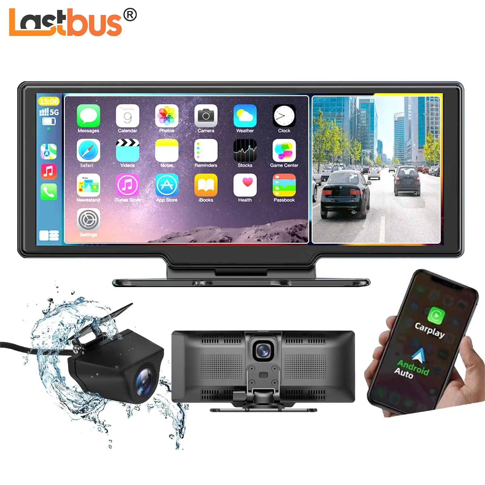 

Lastbus 2K Dual Lens Dash Cam 10.26 Inch Wireless CarPlay Bluetooth An Auto DVR Front Rear Camera Emergency Collision GPS Navi