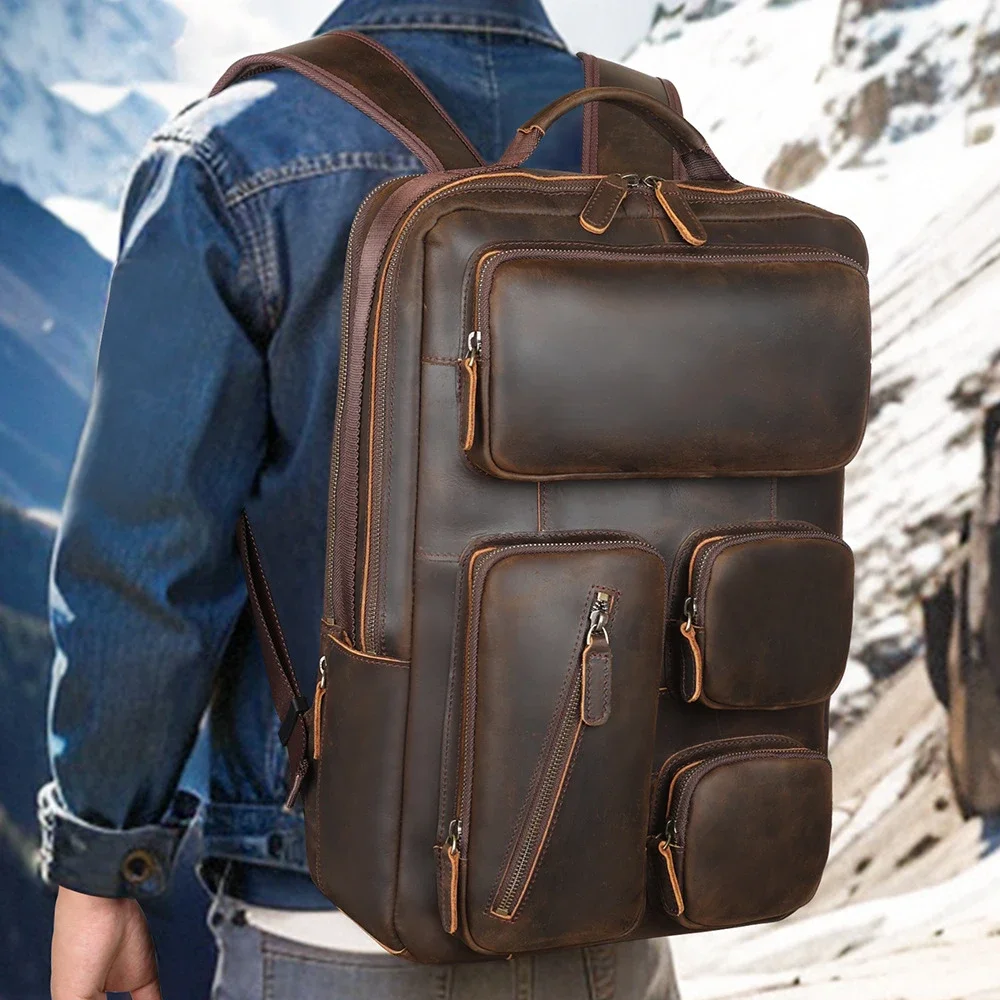 Genuine leather men's backpack Cowhide business laptop backpack Outdoor leisure backpack Men's multi-functional travel bag