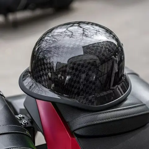 Casco de motocicleta Vintage americano, medio casco de fibra de carbono para hombre, casco de motocicleta de crucero de verano, casco femenino 12K brillante