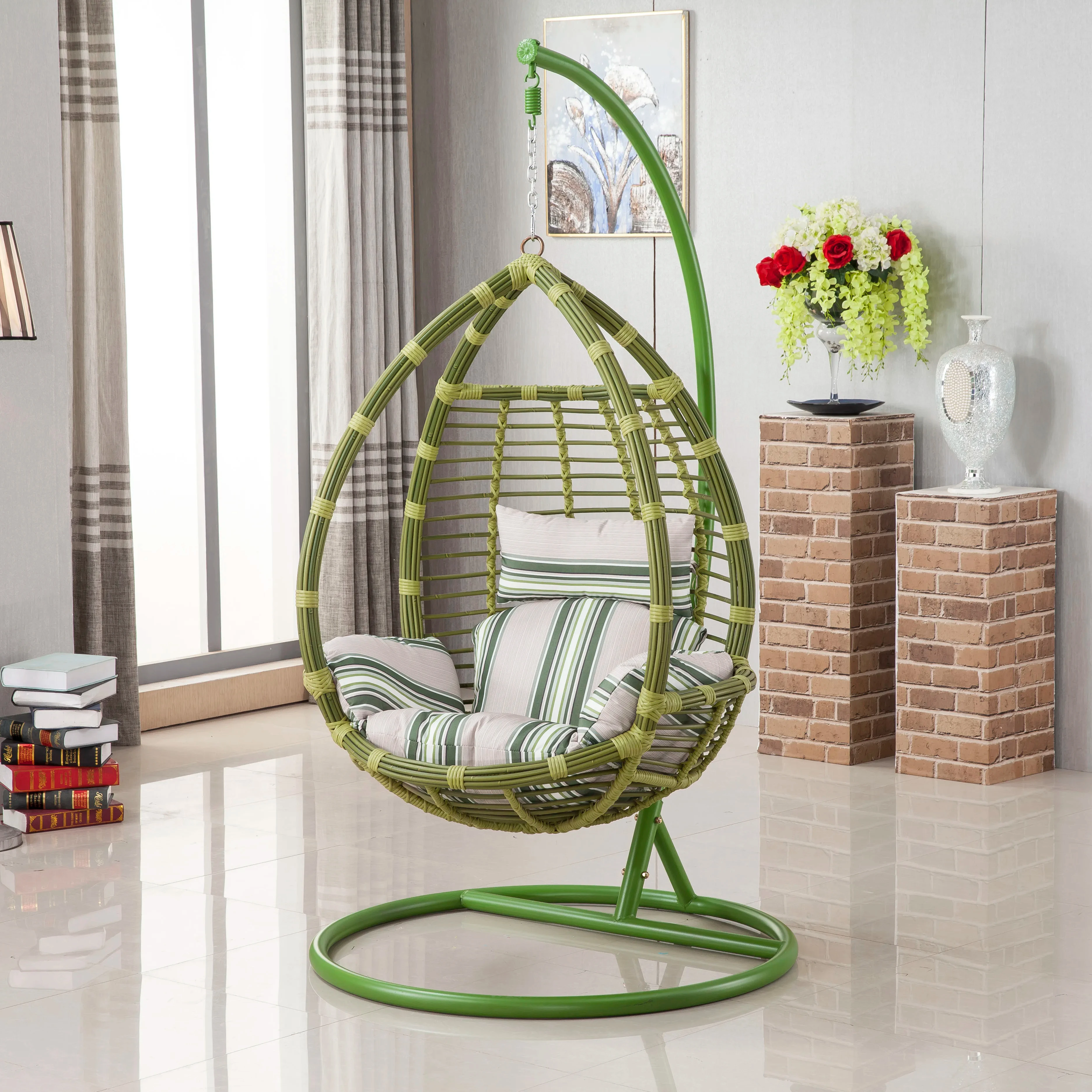 xx-Modern Hanging Swing Chair Stand PE Rattan Egg Pod Waterproof Cushion Customized Color Outdoor/Indoor Use Patio Garden Park